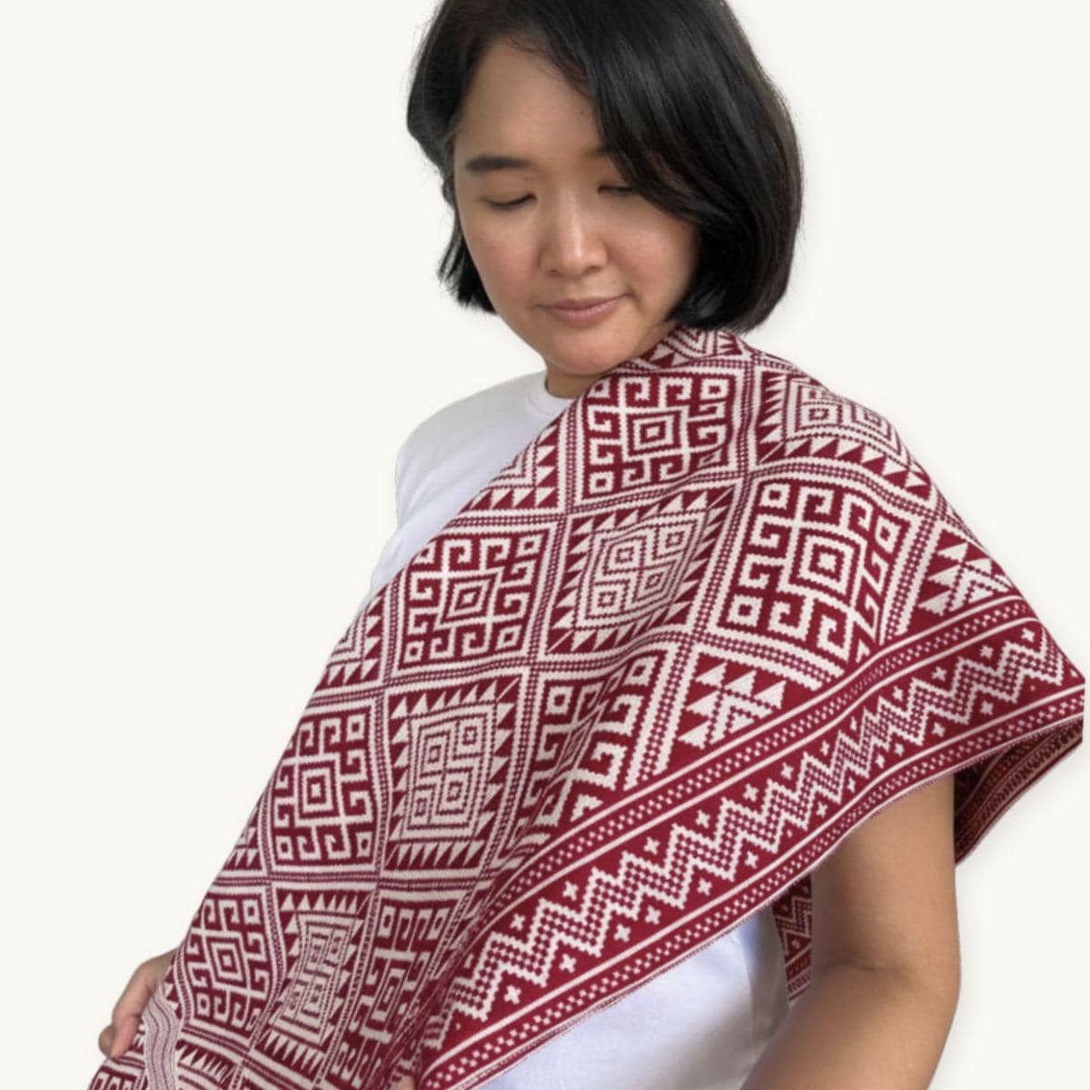 Khit Cotton Scarf · Red & White · 80 × 200 cm