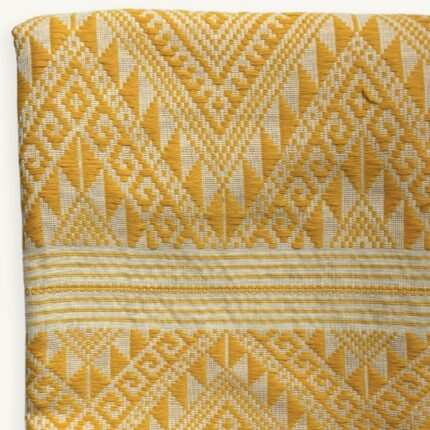 Monochrome Lines Khit Scarf No. III – handwoven Khit cotton scarf, yellow-white, 80 × 200 cm