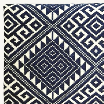 Monochrome Lines Khit Scarf No. V – handwoven Khit cotton scarf, blue-white, 80 × 200 cm