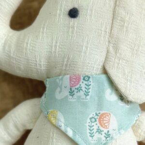 Handmade cotton elephant toy from Thailand, natural unbleached cotton, colourful scarf, SoRarePieces