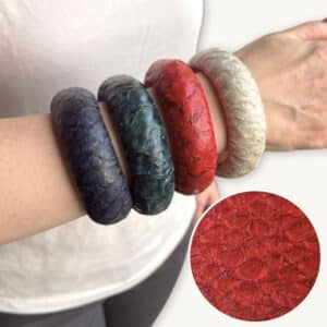 4 Arm Bangles Bracelets in different colors presented on one arm. Red Highlighted. Available at SoRarePieces