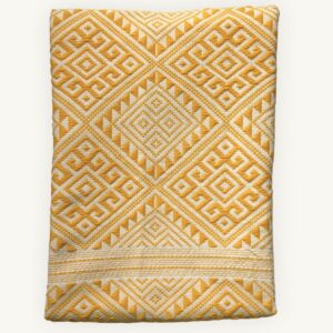 Monochrome Lines Khit Scarf No. VI – handwoven Khit cotton scarf, yellow-white, 80 × 200 cm