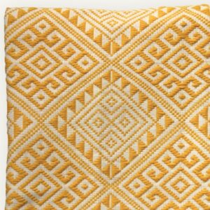 Monochrome Lines Khit Scarf – close-up of geometric Khit weaving pattern, yellow and white cotton