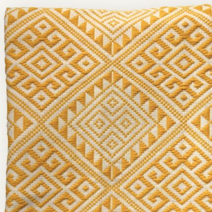 Monochrome Lines Khit Scarf – close-up of geometric Khit weaving pattern, yellow and white cotton