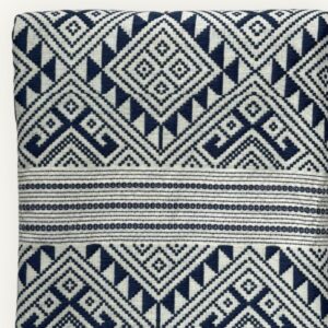 Monochrome Lines Khit Scarf – close-up of geometric Khit weaving pattern, blue and white cotton