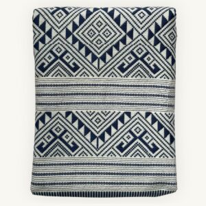 Monochrome Lines Khit Scarf No. VIII – handwoven Khit cotton scarf, blue-white, 80 × 200 cm