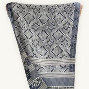 Monochrome Lines Khit Scarf Blue-White – handwoven cotton scarf in the breeze, Northern Thailand