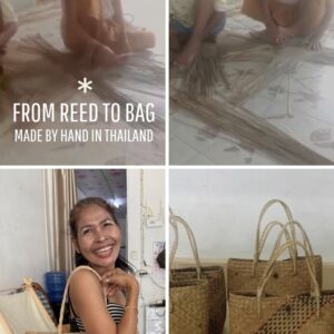 Women weaving Krajood seagrass bags by hand in Koh Samui, Southern Thailand — a mother-daughter duo keeping a traditional craft alive.