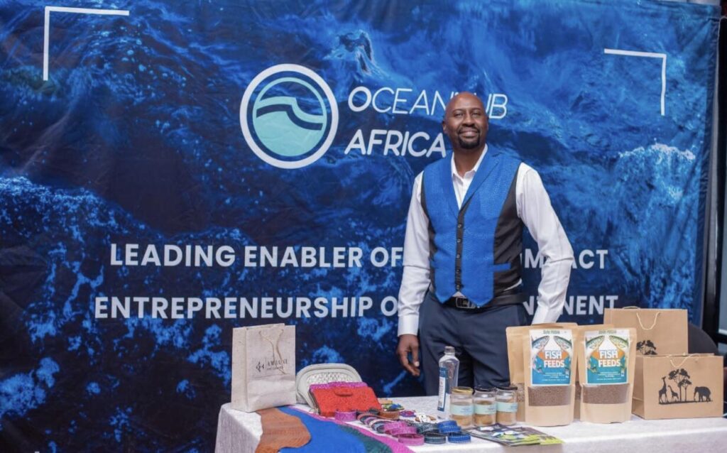 James Ambani presenting Ambani Fish Leather products at Ocean Hub event Kenya.