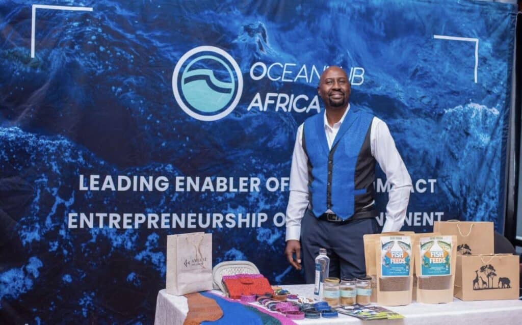 James Ambani presenting fish leather innovation at Ocean Hub Africa