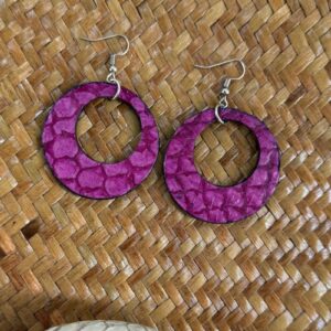 Pink Fish Leather Earrings on natural Basket