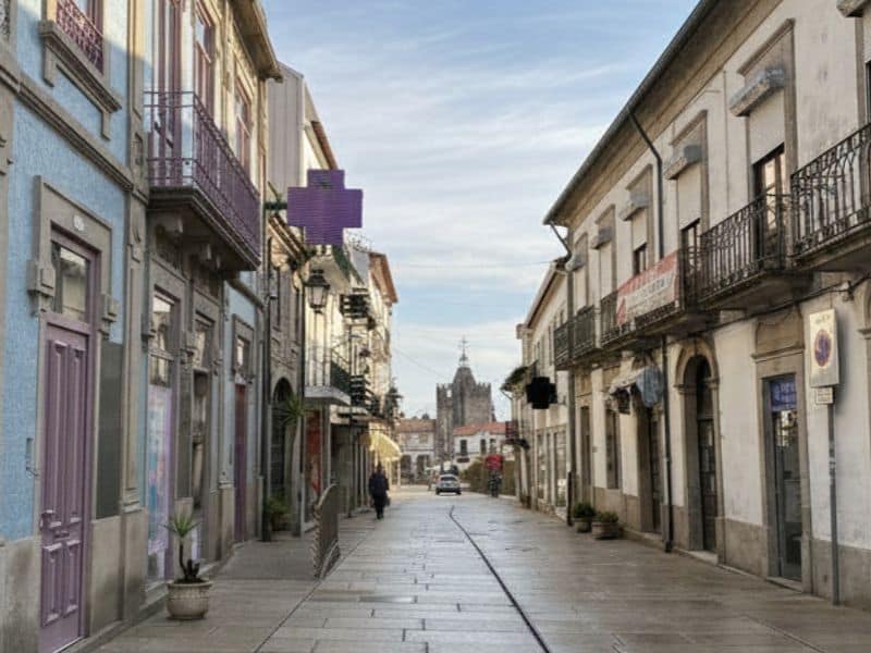 Street in Minho Portugal with typical tiled houses - SoRarePieces