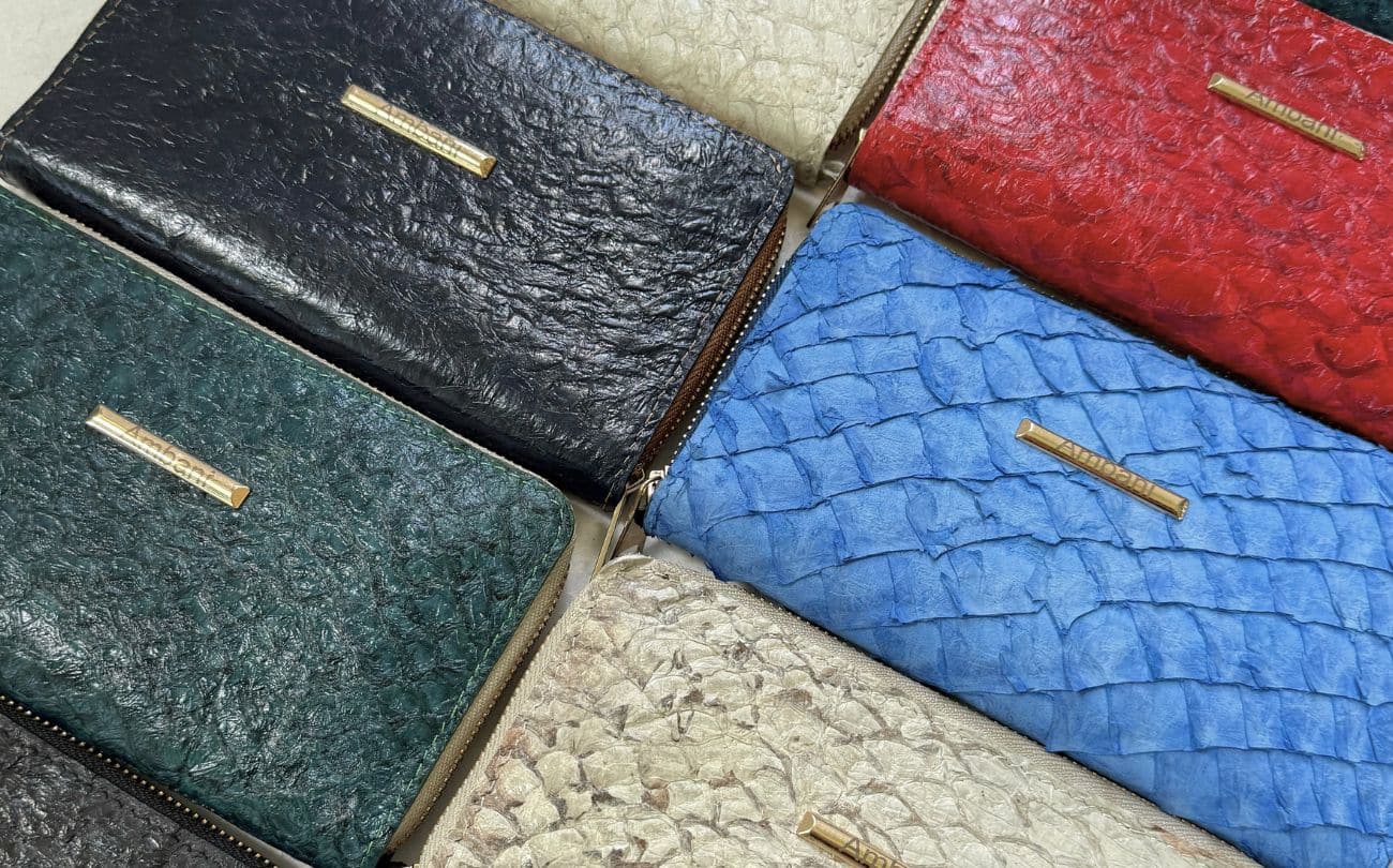 Handmade fish leather wallets crafted from Nile perch leather by a women-led workshop at Lake Turkana, Kenya