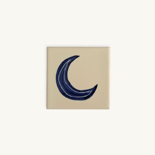 Handpainted ceramic tile with blue moon - available at SoRarePieces
