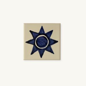 Handpainted ceramic tile with blue sun - available at SoRarePieces