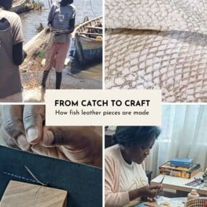Collage showing how Fish Leather Jewelry is made in Kenya Turkana