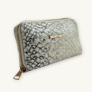 Fish Leather Wallet in a natural tone with scale pattern and zipper - presented by So Rare Pieces