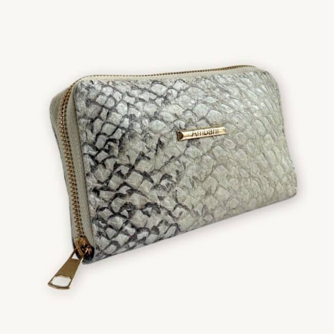 Fish Leather Wallet in a natural tone with scale pattern and zipper - presented by So Rare Pieces
