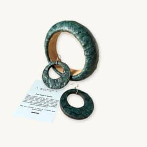 Exotic Leather Jewelry Set Bangle Earrings Chrysocolla presented by SoRarePieces