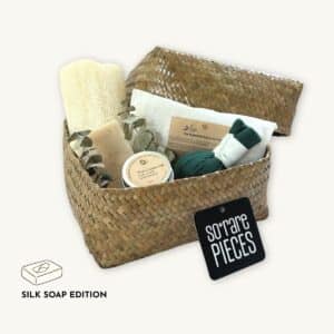 Thai Spa Ritual Wellness Set Silk Soap in a woven basket with lid