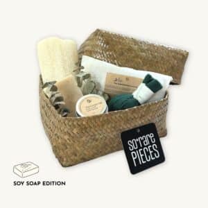 Thai Spa Ritual Wellness Set Soy Soap in handwoven basket